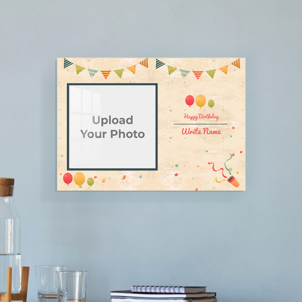 Custom Birthday Wishes with Pennants and Balloons Design: Landscape Acrylic Photo Frame with Image Printing – PrintShoppy Photo Frames
