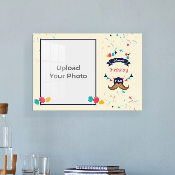 Custom Happy Birthday Dad with Confetti Background Design: Landscape Acrylic Photo Frame with Image Printing – PrintShoppy Photo Frames