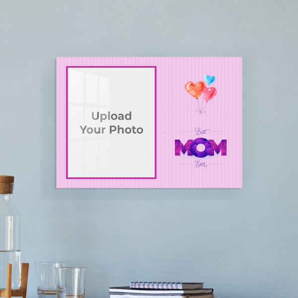 Custom Best Mom Ever Quotation with water colour Heart Balloons Design: Landscape Acrylic Photo Frame with Image Printing – PrintShoppy Photo Frames