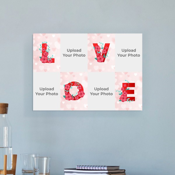 Custom Multi Pic Upload Floral LOVE Design Landscape Acrylic Photo Frame.