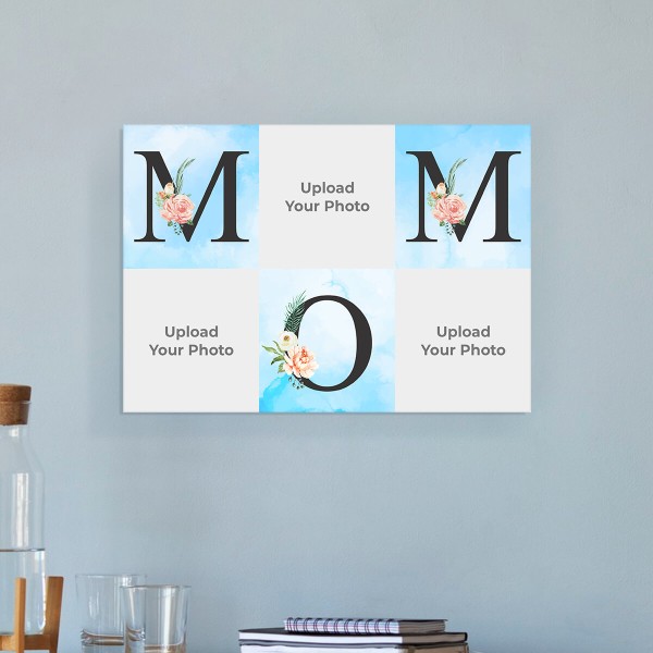 Custom Multi Pic Upload Floral MOM Design Landscape Acrylic Photo Frame.
