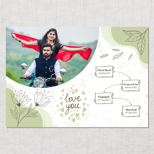 Custom Couple Falling Leaves and Blooming Flowers Design Custom Landscape Love Story Photo Frame