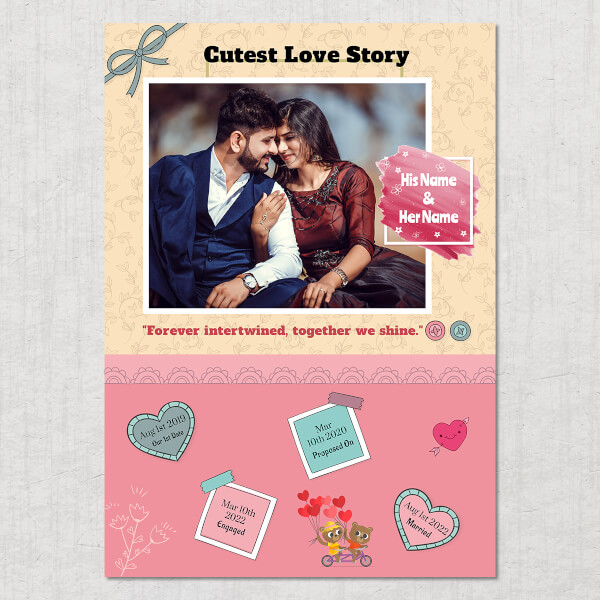 Custom Couple Cute Bears and Heart Balloons Design Custom Portrait Love Story Photo Frame