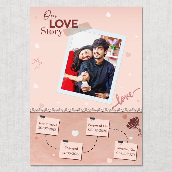 Custom Couple Falling Hearts and Shining Stars Design Custom Portrait Love Story Photo Frame