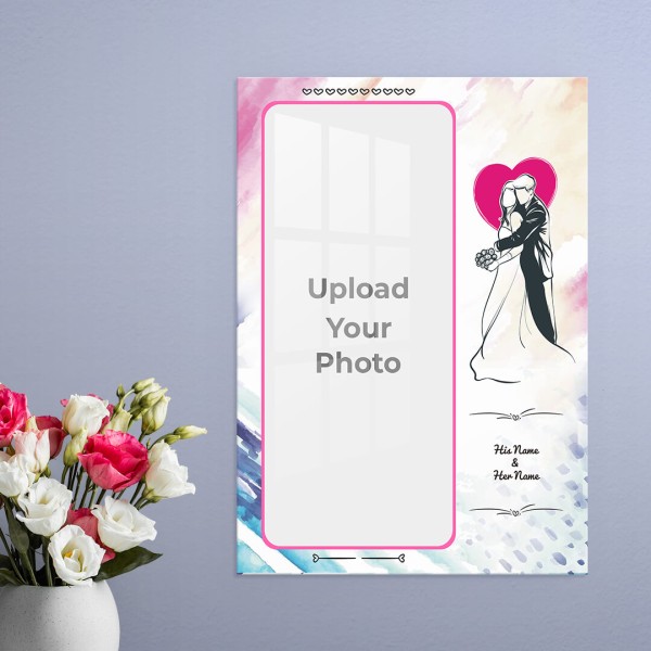 Custom Water Colours Background with Wedding Couple Design: Portrait Acrylic Photo Frame with Image Printing – PrintShoppy Photo Frames