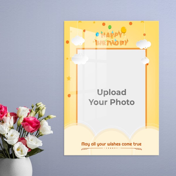 Custom Birthday Wishes with Hanging Clouds Design: Portrait Acrylic Photo Frame with Image Printing – PrintShoppy Photo Frames