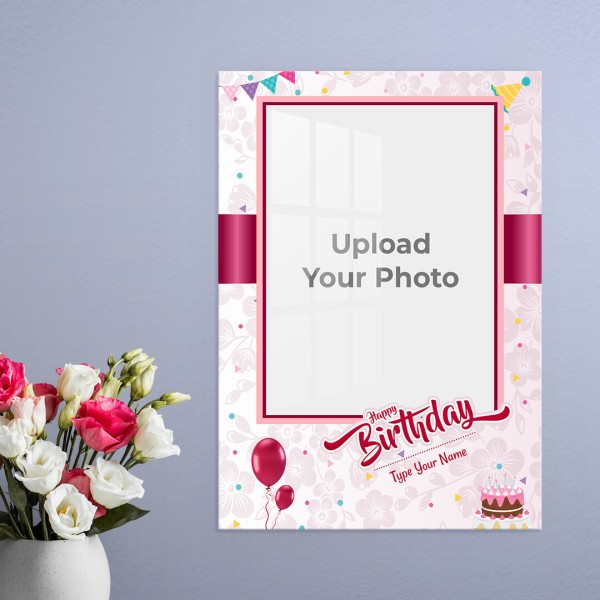 Custom Birthday Wishes with Pink Ribbon Design: Portrait Acrylic Photo Frame with Image Printing – PrintShoppy Photo Frames