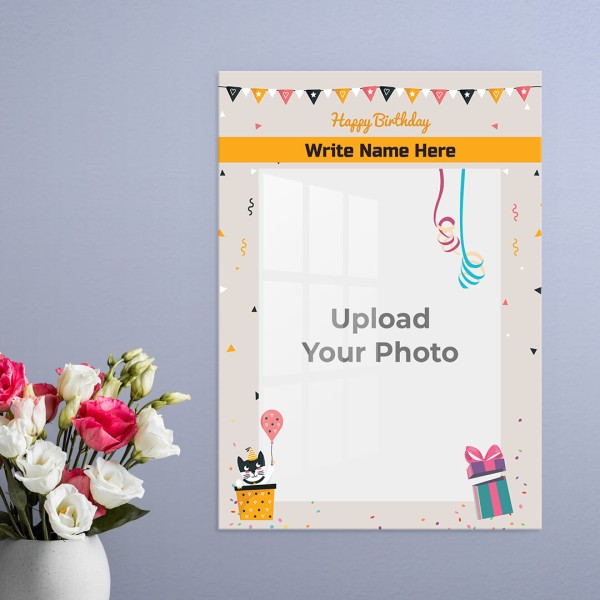 Custom Birthday Wishes with Pennants and Confetti Design: Portrait Acrylic Photo Frame with Image Printing – PrintShoppy Photo Frames