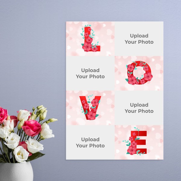 Custom Multi Pic Upload Floral Love Design Portrait Acrylic Photo Frame.