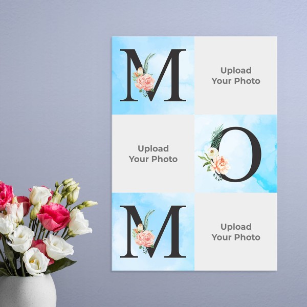 Custom Multi Pic Upload Floral MOM Design Portrait Acrylic Photo Frame.