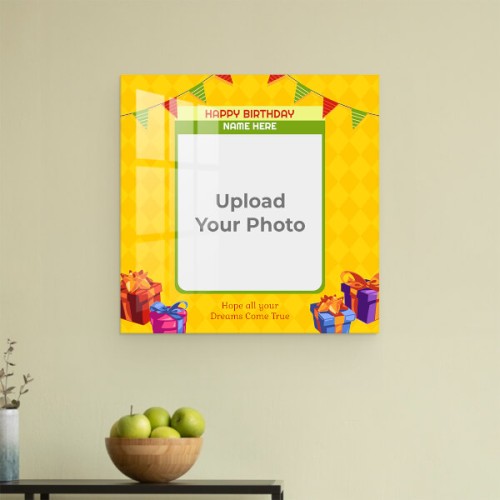 Dreams Come True Happy Birthday Design Square Acrylic Photo Frame with