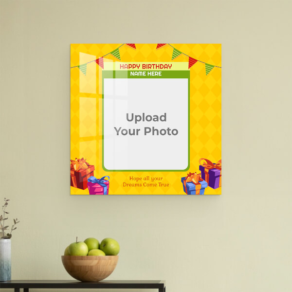 Custom Dreams Come True Happy Birthday Design: Square Acrylic Photo Frame with Image Printing – PrintShoppy Photo Frames
