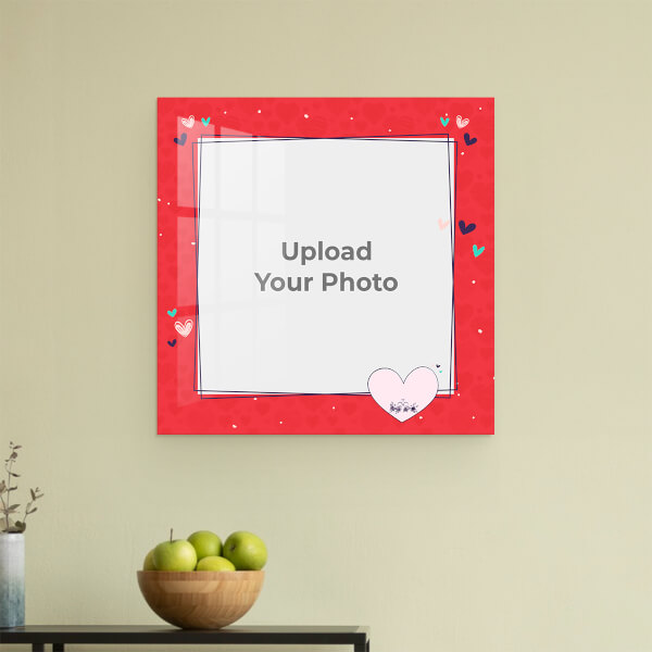 Custom Red Colour Background with Love Design: Square Acrylic Photo Frame with Image Printing – PrintShoppy Photo Frames
