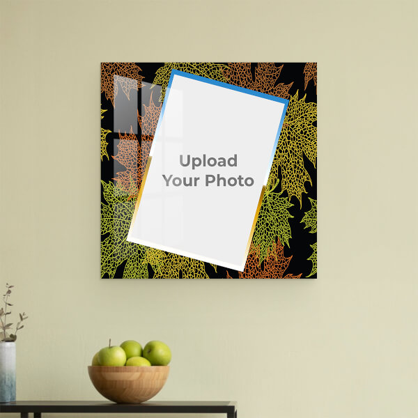 Custom Leaf Colourful Line art with multicolour Border Frame: Square Acrylic Photo Frame with Image Printing – PrintShoppy Photo Frames
