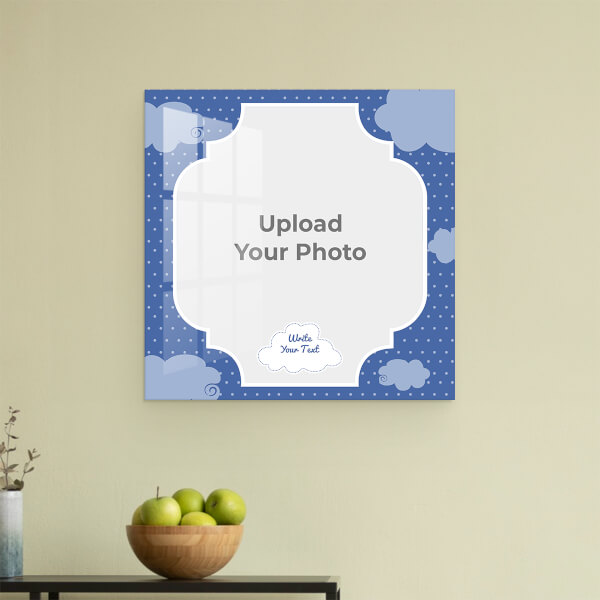 Custom Blue Colour Dotted Background with Clouds: Square Acrylic Photo Frame with Image Printing – PrintShoppy Photo Frames