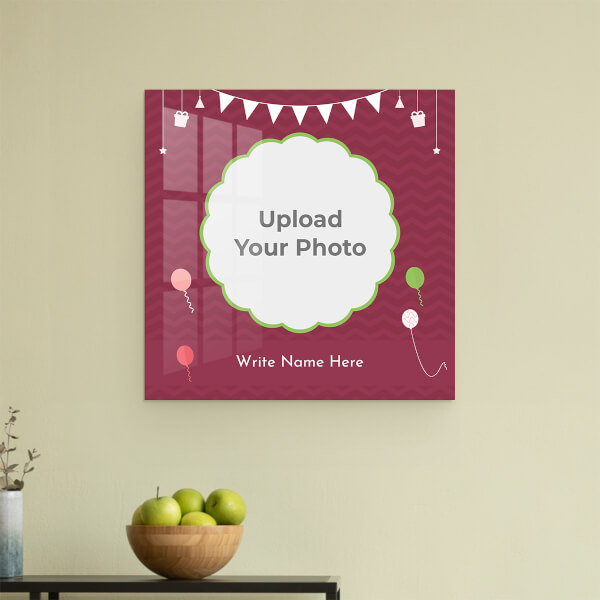 Custom Birthday Wishes with Hanging Gifts and Balloons Design: Square Acrylic Photo Frame with Image Printing – PrintShoppy Photo Frames