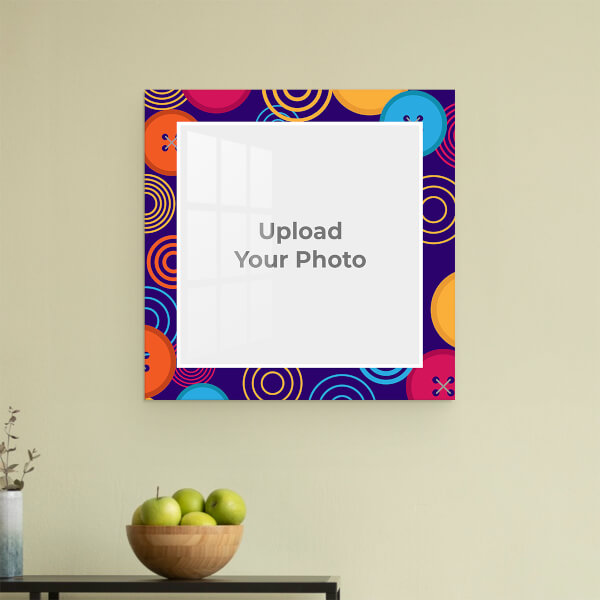 Custom Violet Background with Circle Wave Design and Button: Square Acrylic Photo Frame with Image Printing – PrintShoppy Photo Frames