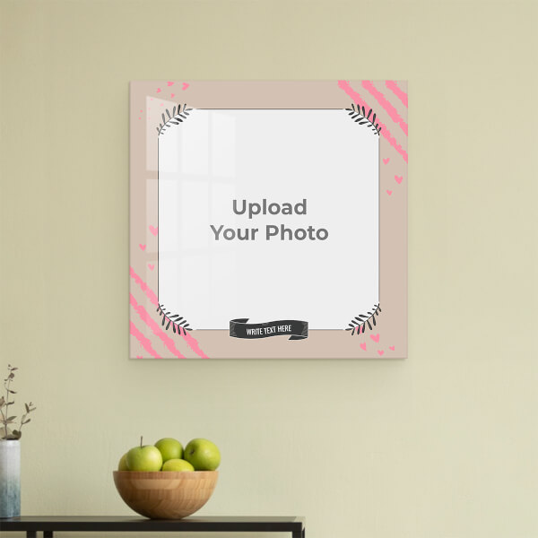 Custom Leaf Corner with Pink Love Hearts Symbols: Square Acrylic Photo Frame with Image Printing – PrintShoppy Photo Frames