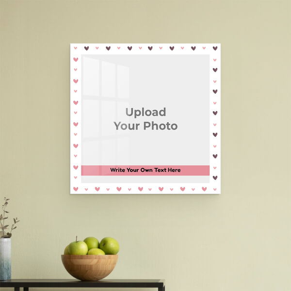 Custom White Love Pattern with Photo and Text: Square Acrylic Photo Frame with Image Printing – PrintShoppy Photo Frames