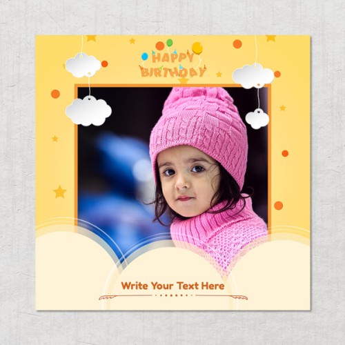 Birthday Wishes with Hanging Clouds Design Square Acrylic Photo Frame
