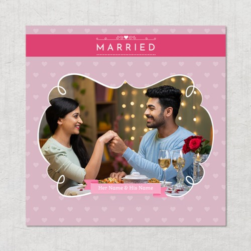 Just Married Theme Square Acrylic Photo Frame with Image Printing