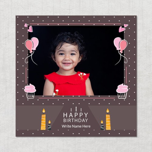 Happy Birthday with Cup Cake Theme Square Acrylic Photo Frame with