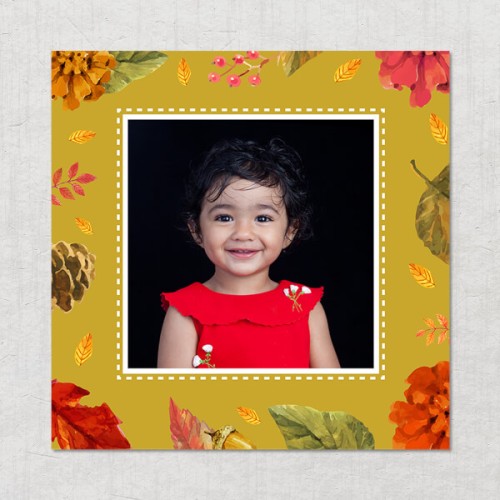 Vintage Floral and Leaves Square Acrylic Photo Frame with Image