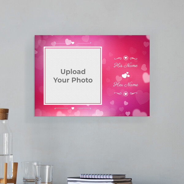 Custom Pink Colour Background with Heart Symbols Design: Landscape Aluminium Photo Frame with Image Printing – PrintShoppy Photo Frames
