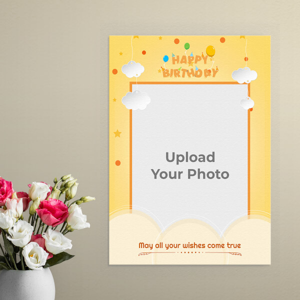 Custom Birthday Wishes with Hanging Clouds Design: Portrait Aluminium Photo Frame with Image Printing – PrintShoppy Photo Frames