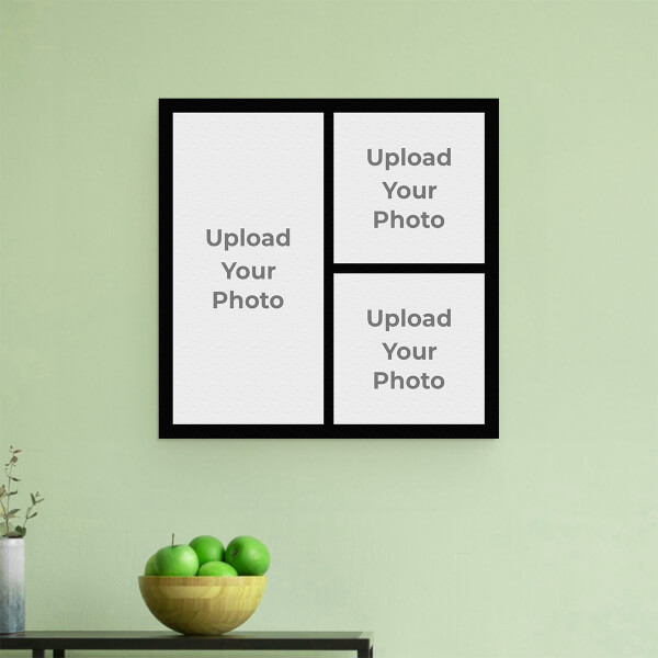 Custom 3 Pics Upload with Border Design: Square Aluminium Photo Frame with Image Printing – PrintShoppy Photo Frames