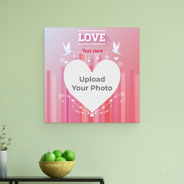 Custom Pic Upload in Heart Symbol with Love Birds Design: Square Aluminium Photo Frame with Image Printing – PrintShoppy Photo Frames