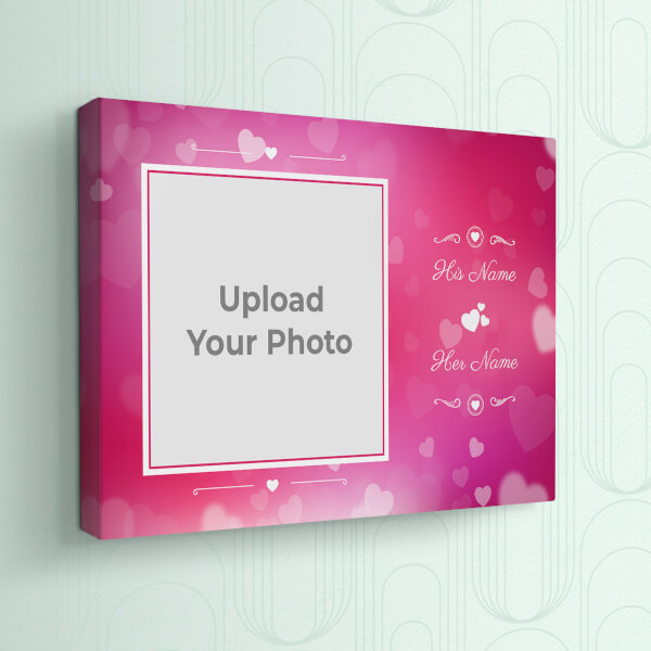Custom Pink Colour Background with Heart Symbols Design: Landscape canvas Photo Frame with Image Printing – PrintShoppy Photo Frames