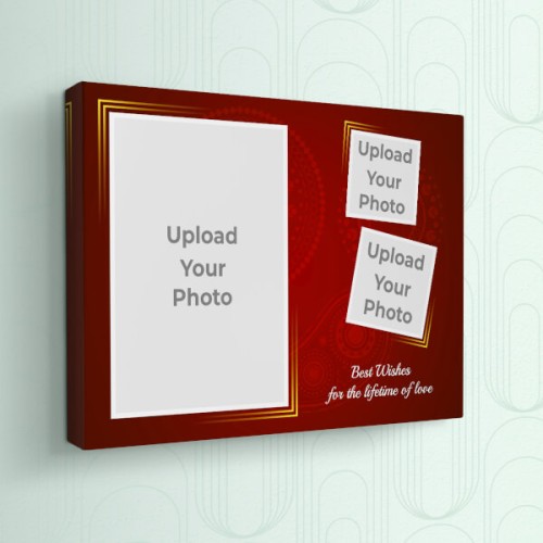 Maroon Background with Golden Frame Design Landscape Canvas Photo