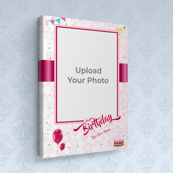 Custom Birthday Wishes with Pink Ribbon Design: Portrait canvas Photo Frame with Image Printing – PrintShoppy Photo Frames