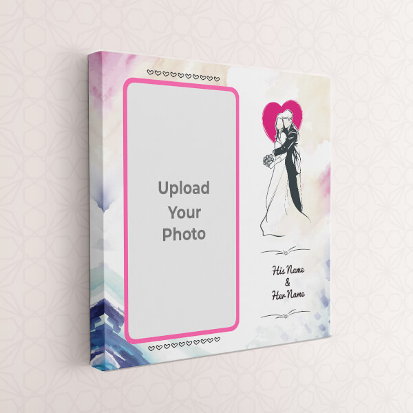 Custom Water Colours Background with Wedding Couple Design: Square canvas Photo Frame with Image Printing – PrintShoppy Photo Frames