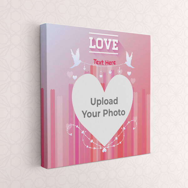 Custom Pic Upload in Heart Symbol with Love Birds Design: Square canvas Photo Frame with Image Printing – PrintShoppy Photo Frames