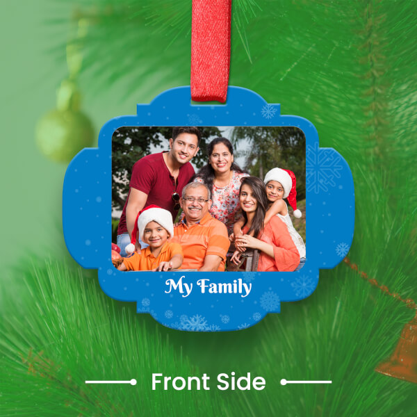 Custom Festive Blue Shield Shape Merry Christmas Ornament