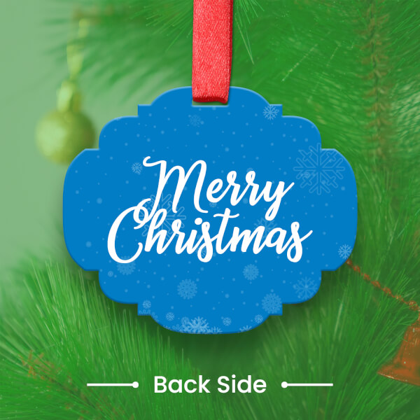 Custom Festive Blue Shield Shape Merry Christmas Ornament - alternate view