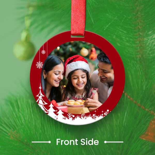 Custom Deep Red Circle Acrylic Santa Sleigh Ornament