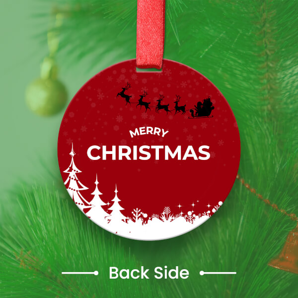 Custom Deep Red Circle Acrylic Santa Sleigh Ornament - alternate view