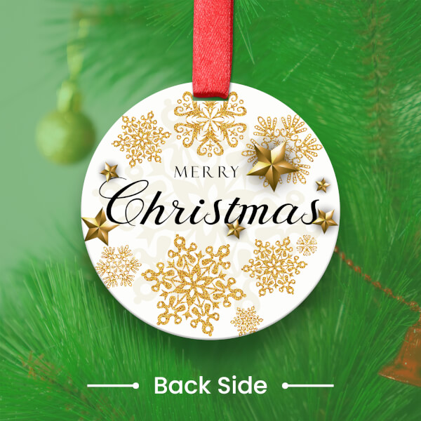 Custom White Circle Acrylic Gold Snowflake Ornament - alternate view