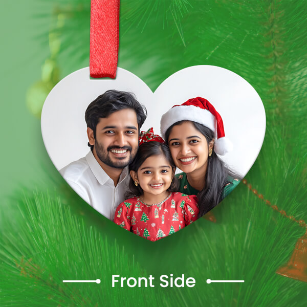 Custom Deep Red Heart Acrylic Santa Sleigh Ornament