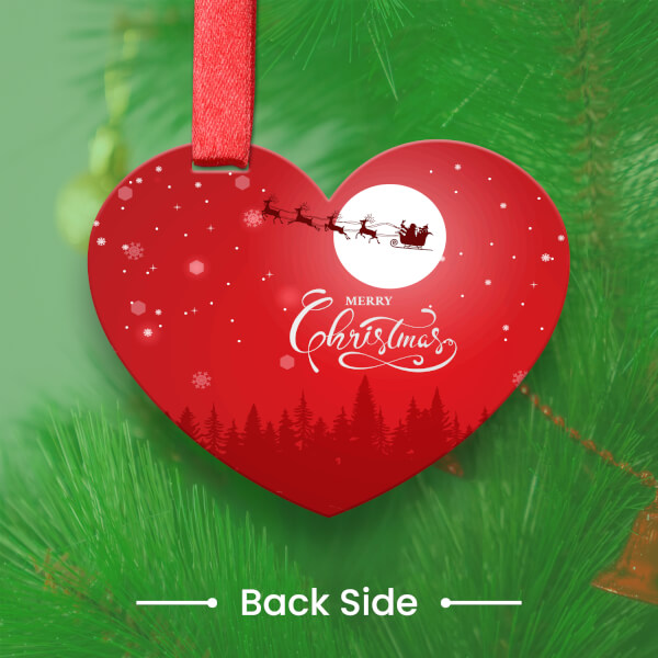 Custom Deep Red Heart Acrylic Santa Sleigh Ornament - alternate view
