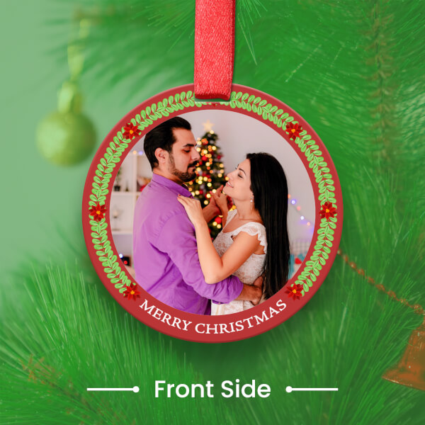 Custom Red Green Ring Acrylic Poinsettia Wreath Ornament