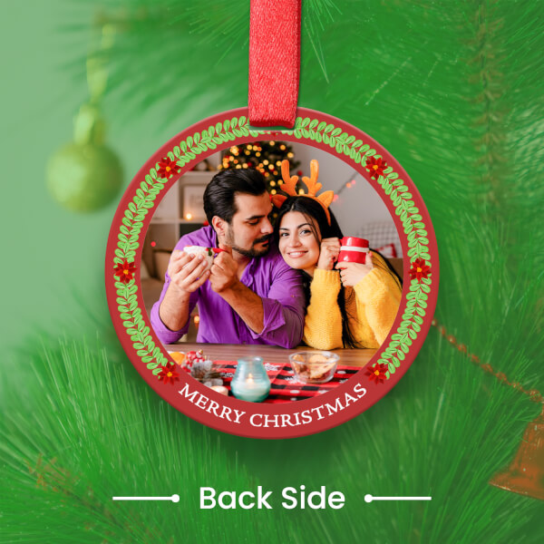 Custom Red Green Ring Acrylic Poinsettia Wreath Ornament - alternate view