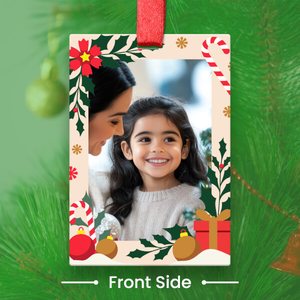 Custom Peach Rectangle Acrylic Holly Frame Ornament