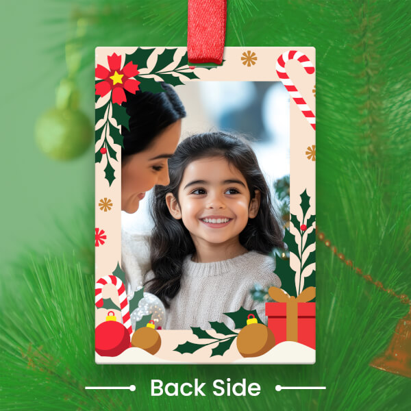 Custom Peach Rectangle Acrylic Holly Frame Ornament - alternate view