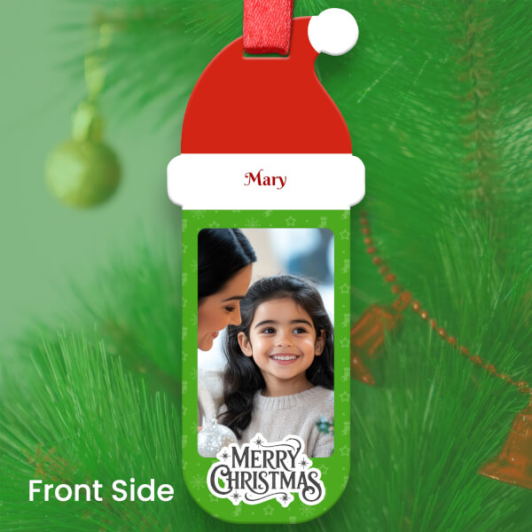 Custom Red Green Santa Hat Acrylic Tag Ornament