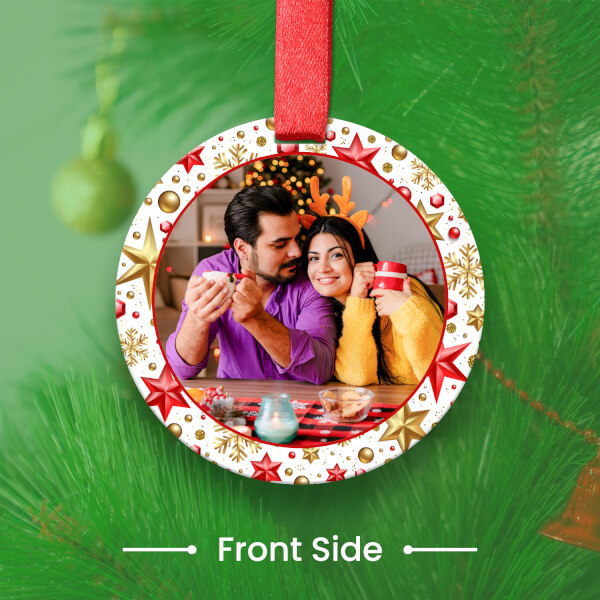 Custom White Circle Acrylic Red Gold Star Frame Ornament