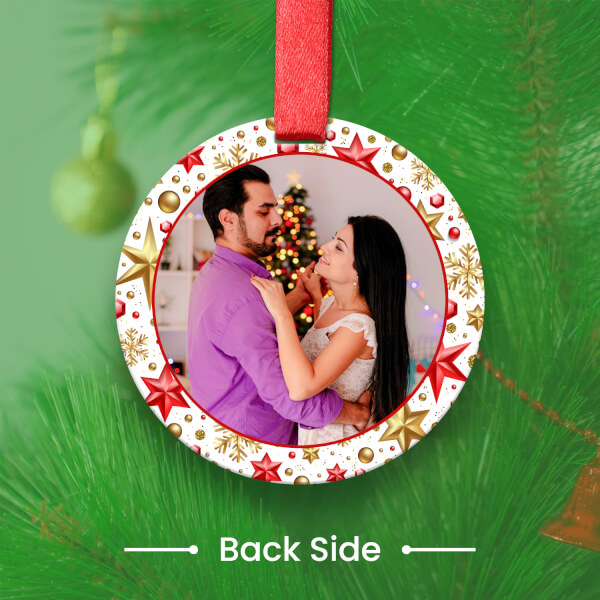 Custom White Circle Acrylic Red Gold Star Frame Ornament - alternate view